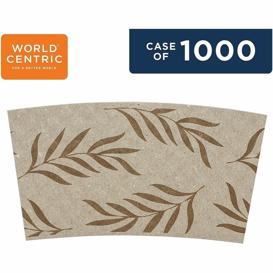 World Centric Cup Sleeve - 2.2" Width x 0" Height x 4.3" Length - Beige, Natural - Paper - 500/Pack - 2 / Carton