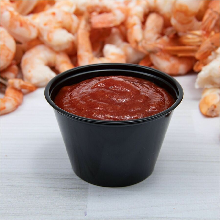 Solo Souffles Portion Container - Food, Food Storage, Salad, Transporting - 2.9" Diameter - Black - Plastic, Polystyrene