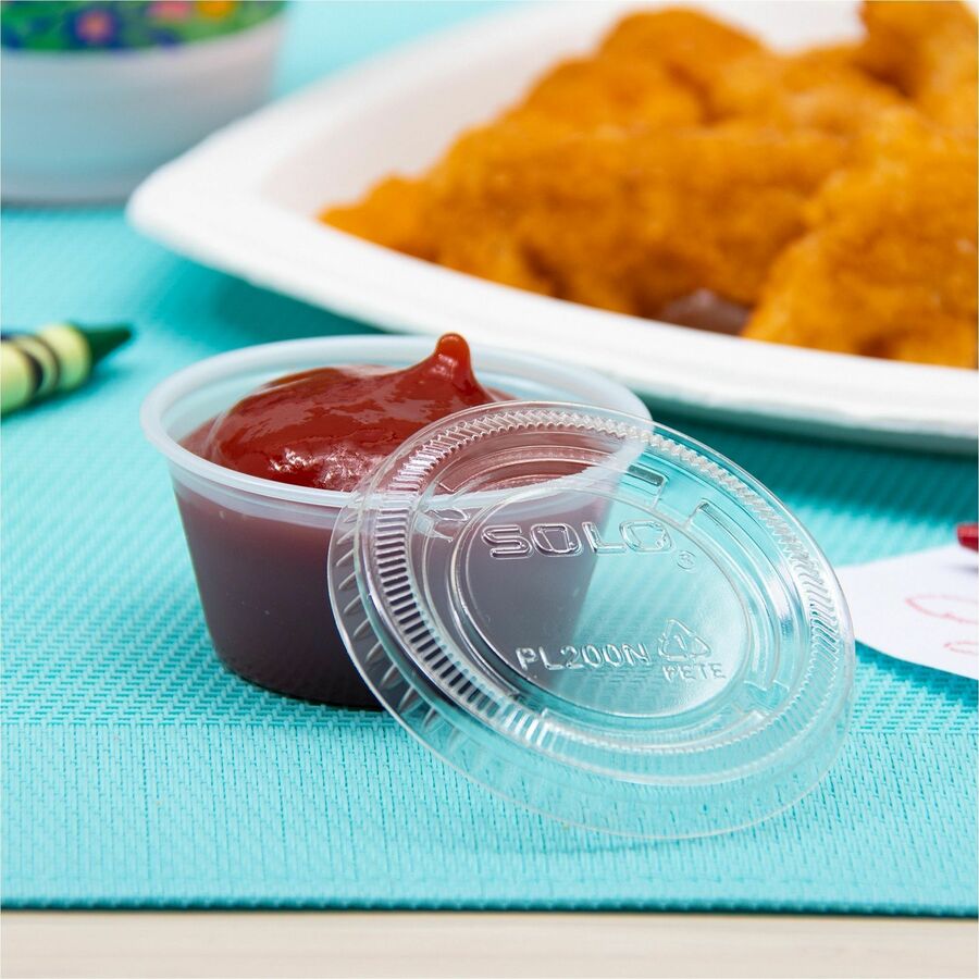 Solo 2 oz (59.1 mL) Clear Lid - 2.6" Diameter - Polyethylene Terephthalate (PET) - Clear - 1 Carton