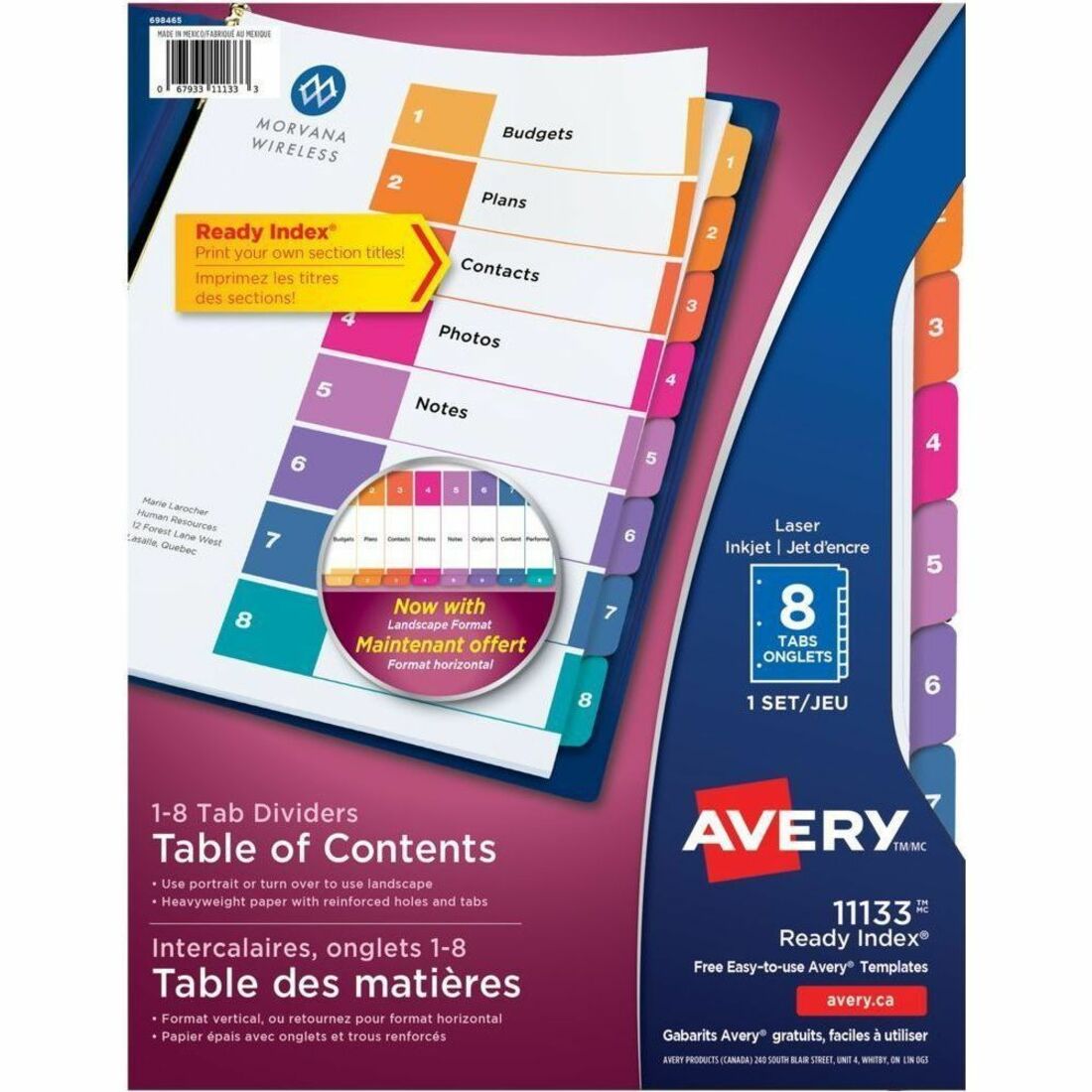 Avery Ready Index Table of Contents Dividers - 8 x Divider(s) - 8 Printed Tab(s) - Digit - 1-8 - 8 Tab(s)/Set - 1 Set