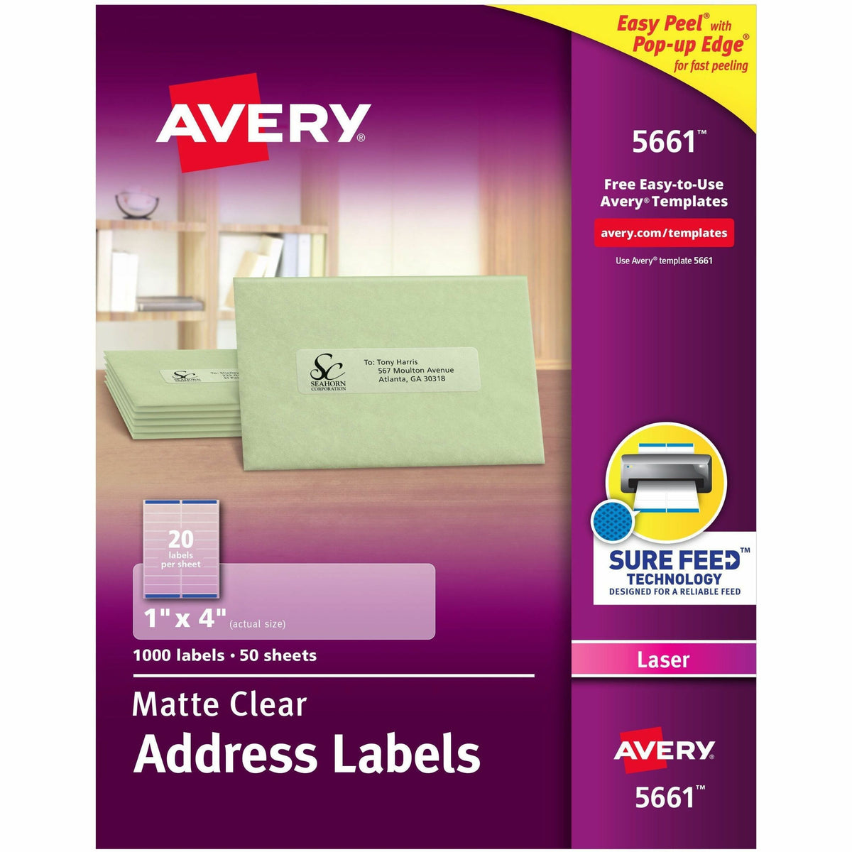 Avery® Easy Peel Return Address Labels - 1" Width x 4" Length - Permanent Adhesive - Rectangle - Laser - Matte - Clear -