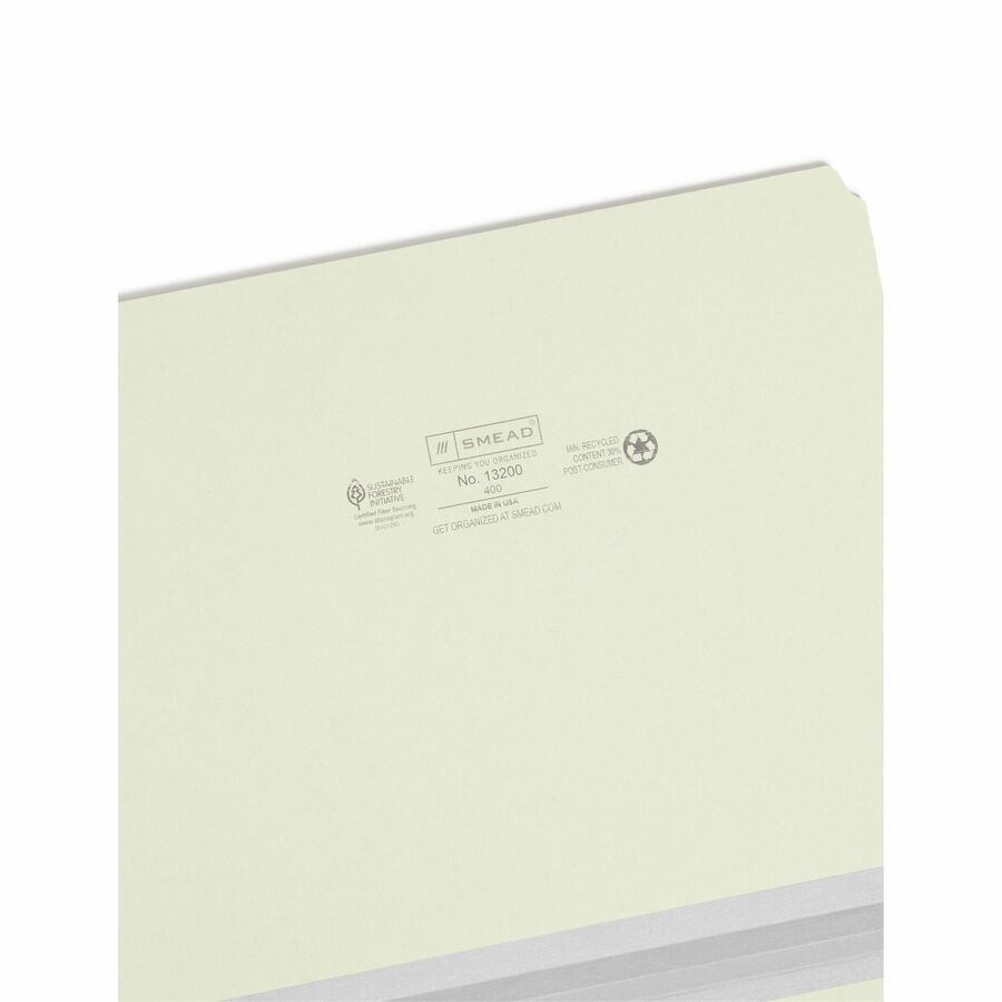 Smead Straight Tab Cut Letter Recycled Top Tab File Folder - 8 1/2" x 11" - 1" Expansion - 25 pt. - Pressboard - Gray, G