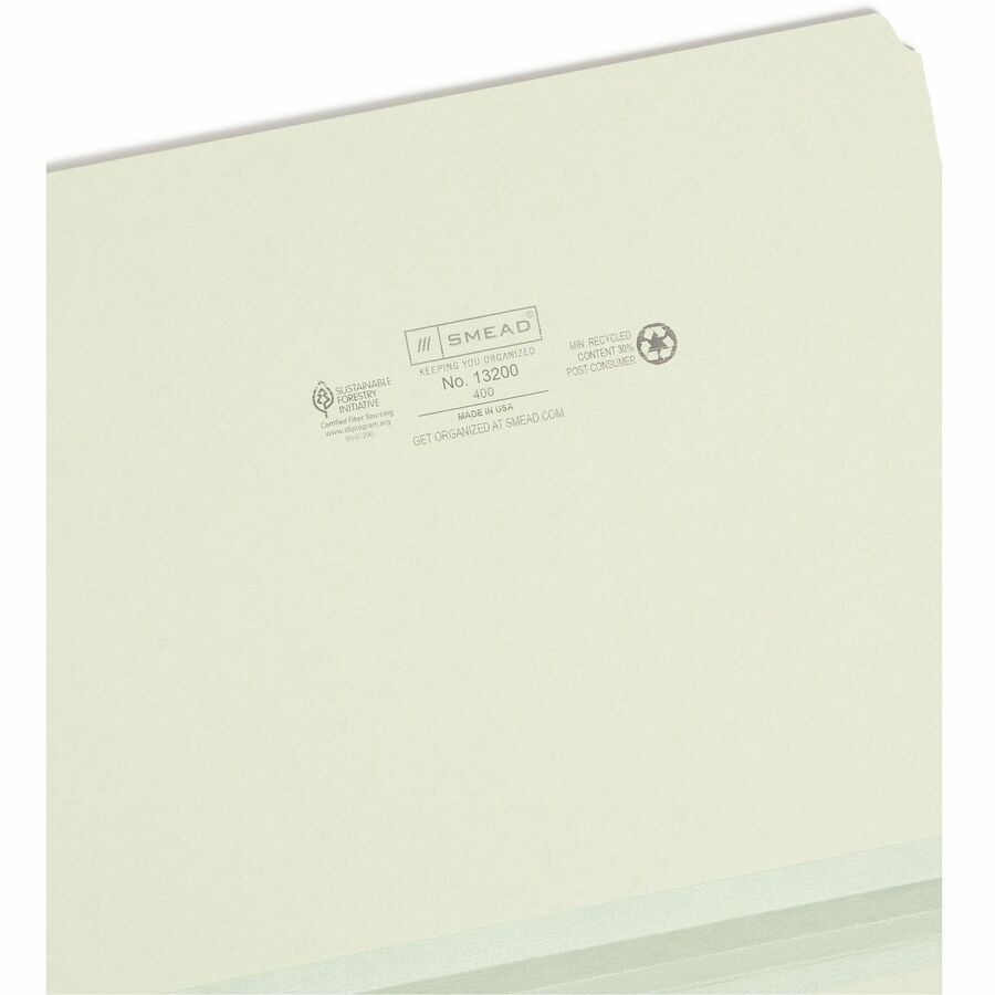 Smead Straight Tab Cut Letter Recycled Top Tab File Folder - 8 1/2" x 11" - 1" Expansion - 25 pt. - Pressboard - Gray, G