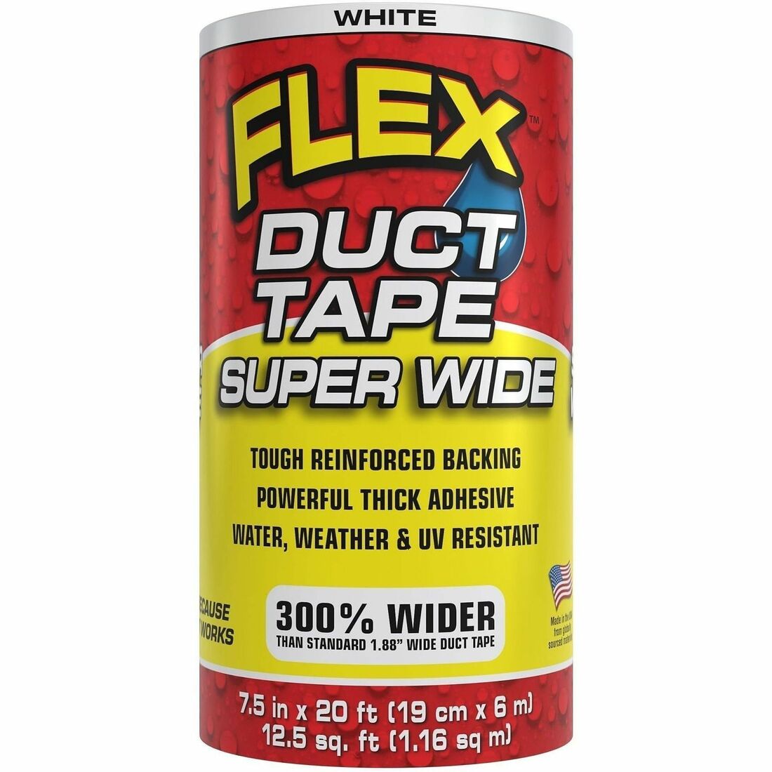 FLEX SEAL Super Wide Duct Tape - 20 ft Length x 7.50" Width - White - Rubber Adhesive - Water Resistant, Weather Resista