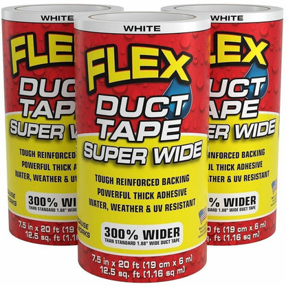 FLEX SEAL Super Wide Duct Tape - 20 ft Length x 7.50" Width - White - Rubber Adhesive - Water Resistant, Weather Resista