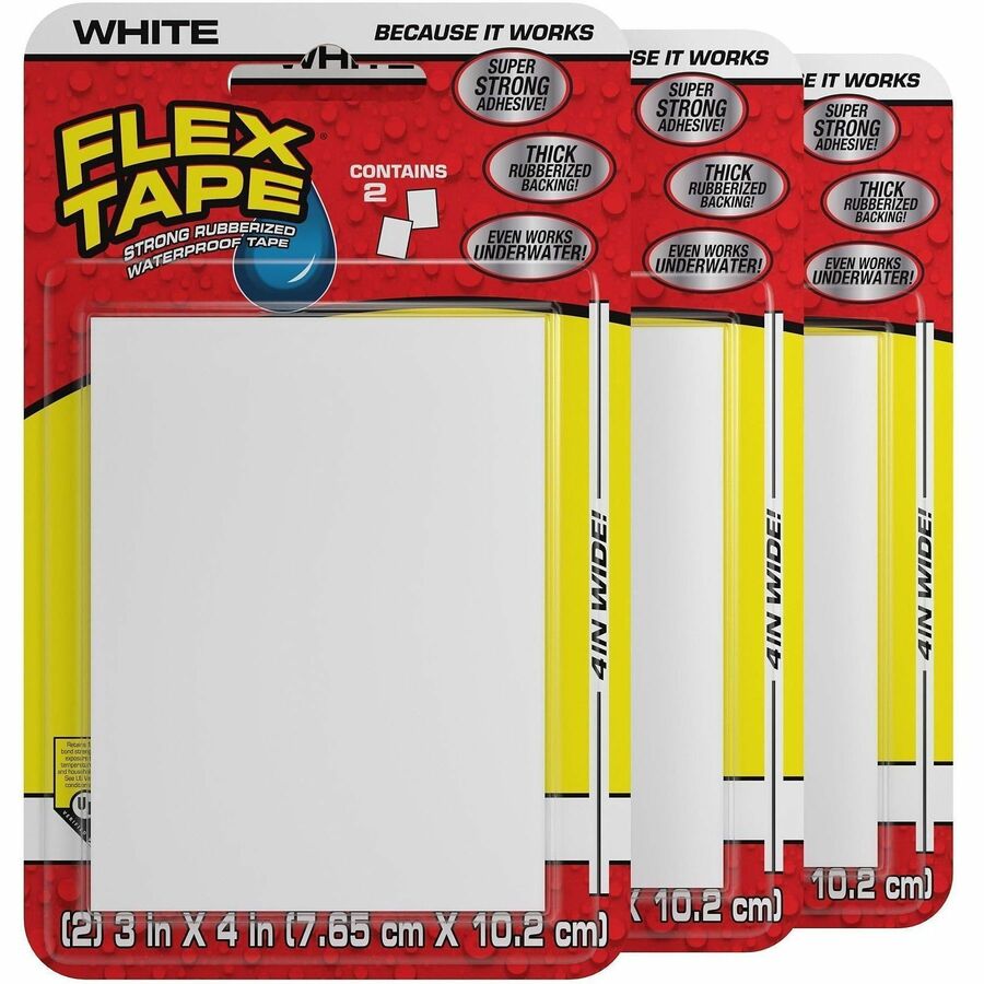 FLEX SEAL Repair Tape - 3" Length x 4" Width - White - Rubber Backing - Damage Resistant, Water Proof - 24 / Carton