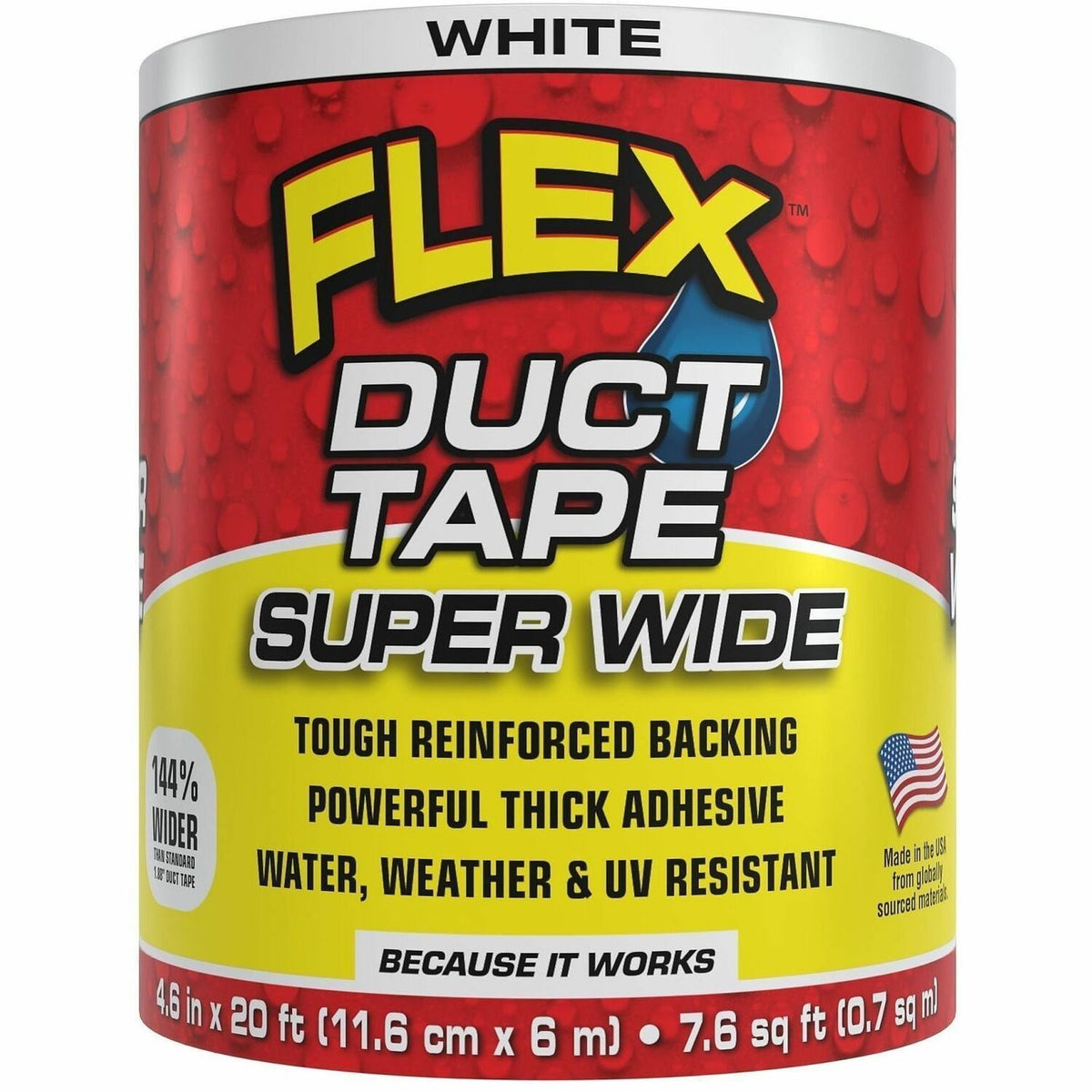 FLEX SEAL Super Wide Duct Tape - 20 ft Length x 4.60" Width - White - Rubber Adhesive - Water Resistant, Weather Resista