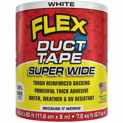 FLEX SEAL Super Wide Duct Tape - 20 ft Length x 4.60" Width - White - Rubber Adhesive - Water Resistant, Weather Resista