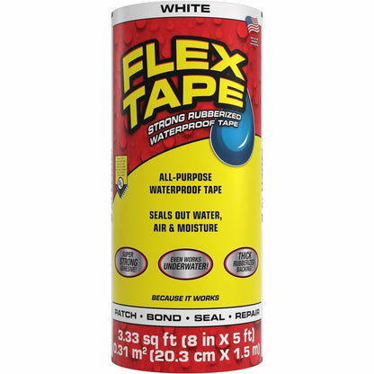 FLEX SEAL Repair Tape - 5 ft Length x 8" Width - White - Rubber Backing - 4 / Carton