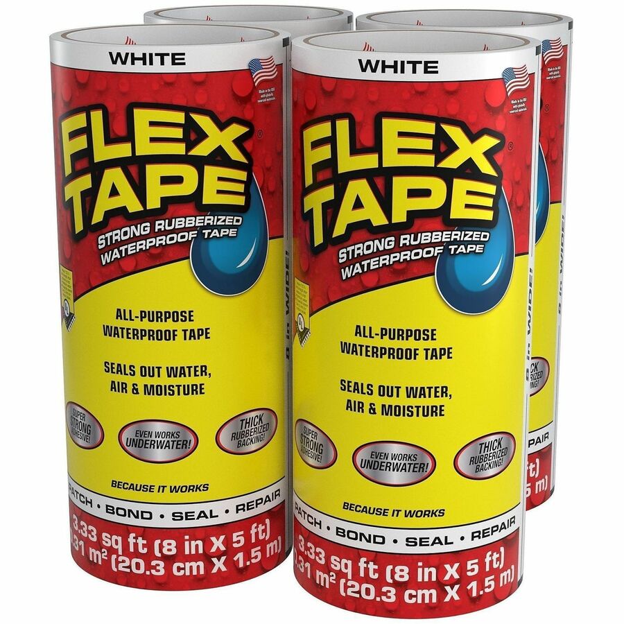 FLEX SEAL Repair Tape - 5 ft Length x 8" Width - White - Rubber Backing - 4 / Carton