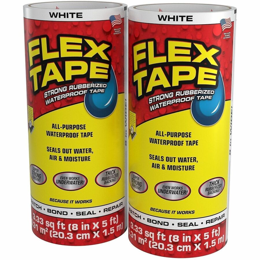 FLEX SEAL Repair Tape - 5 ft Length x 8" Width - White - Rubber Backing - 4 / Carton