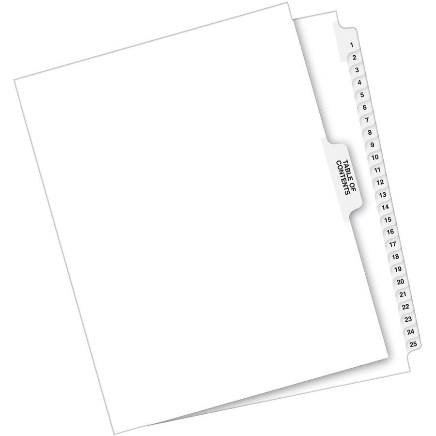 Avery® Index Divider - 1 x Divider(s) - Side Tab(s) - 1-25, Table of Contents - 26 Tab(s)/Set - 8.5" Divider Width x 11"