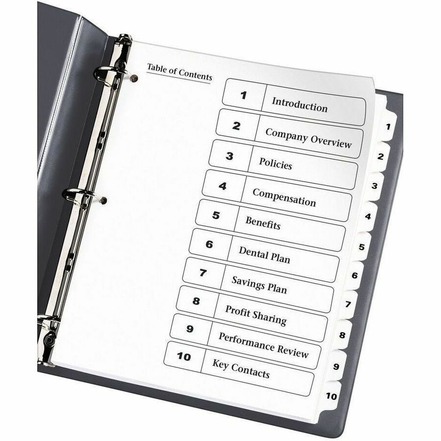 Avery Ready Index Table of Contents Dividers - 10 x Divider(s) - 10 Printed Tab(s) - Digit - 1-10 - 10 Tab(s)/Set - 1 Se