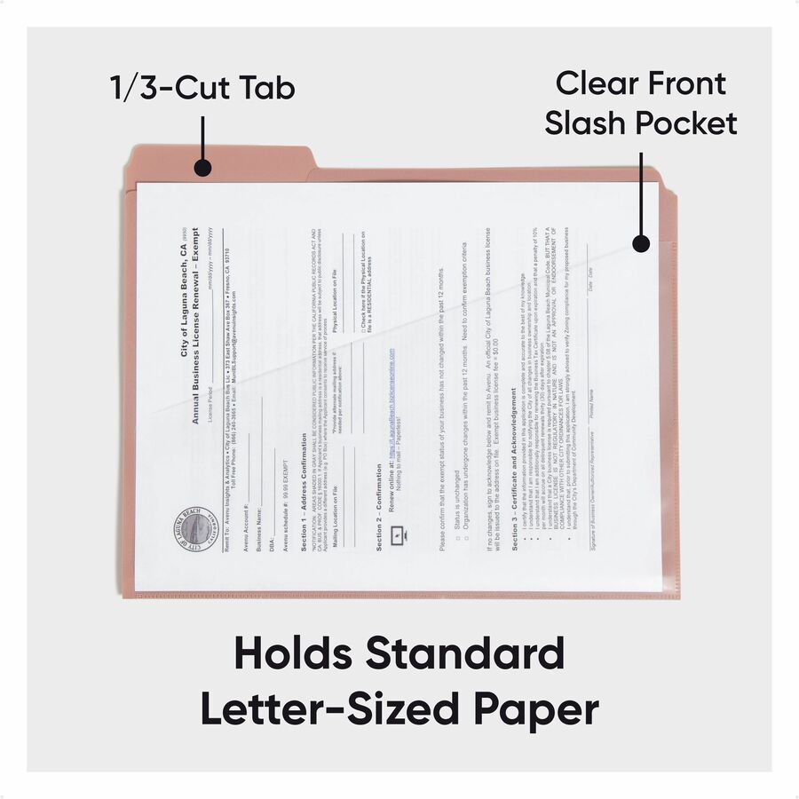 Smead 1/3 Tab Cut Letter Top Tab File Folder - 8 1/2" x 11" - 225 Sheets Capacity - 1" Expansion - 1 Pocket - Top Tab Lo