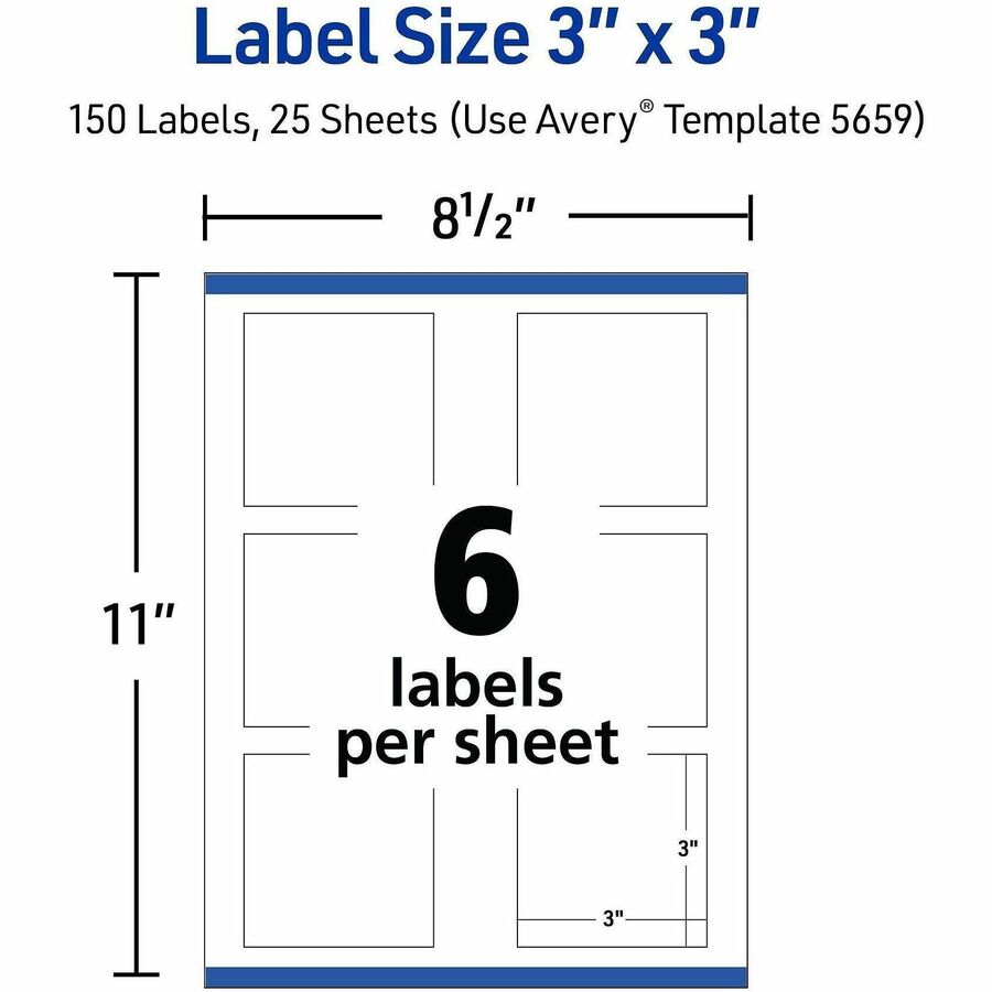 Avery Matte White 3"x3" Square Labels - 3" Height x 3" Width - Permanent Adhesive - Square - Laser, Inkjet - White Matte