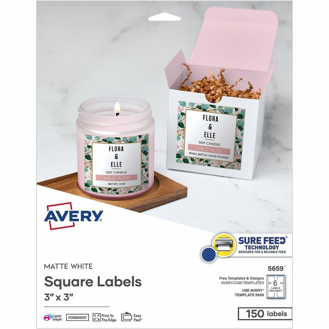 Avery Matte White 3"x3" Square Labels - 3" Height x 3" Width - Permanent Adhesive - Square - Laser, Inkjet - White Matte