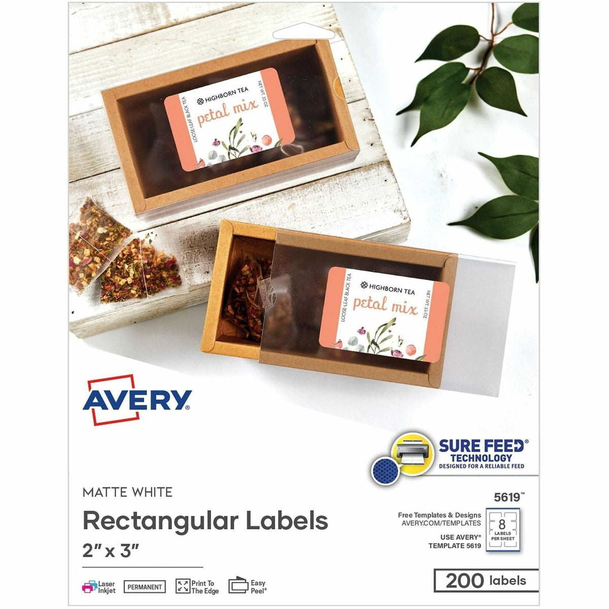 Avery Matte White Rectangular Labels - x 3" Width x 2" Length - Rectangle - Inkjet, Laser - Matte - Matte White - 8 / Sh