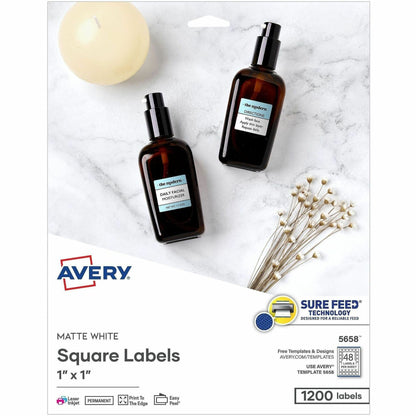 Avery Matte White Square Labels - x 1" Width x 1" Length - Square - Inkjet, Laser - Matte - Matte White - 48 / Sheet - 1