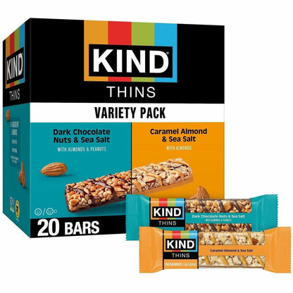 KIND THINS Variety Packs - Dark Chocolate Nuts & Sea Salt, Caramel Almond & Sea Salt - 20 / Box
