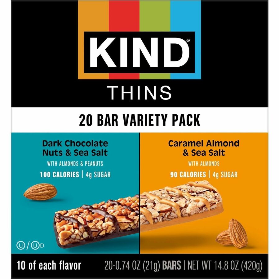 KIND THINS Variety Packs - Dark Chocolate Nuts & Sea Salt, Caramel Almond & Sea Salt - 20 / Box