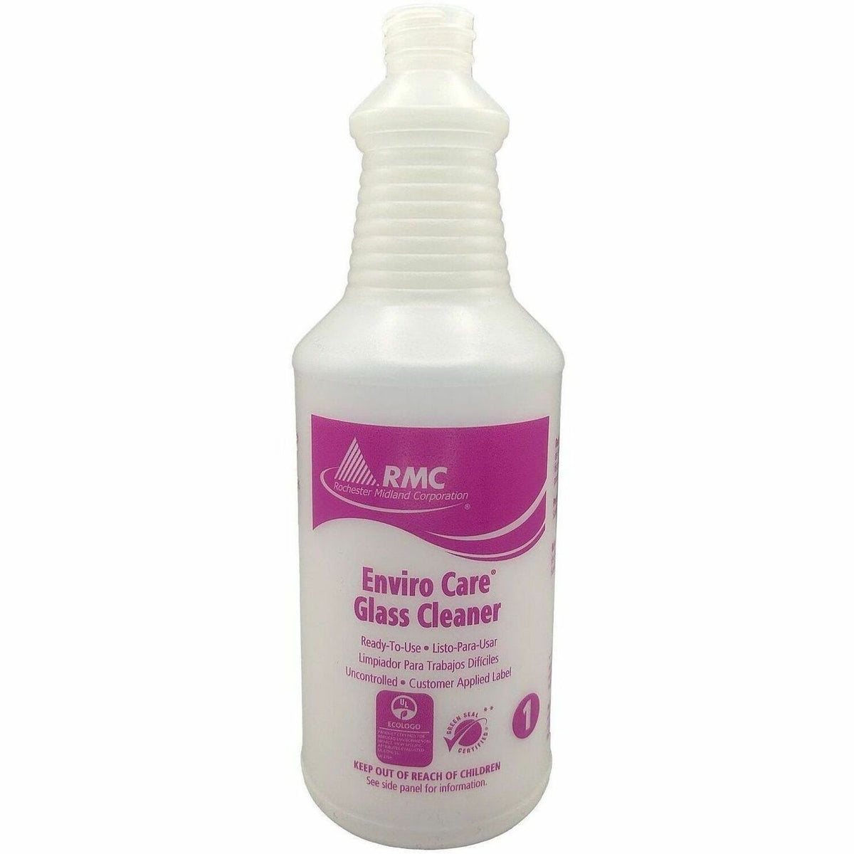 RMC Enviro Care Glass Cleaner Bottle - For Glass, Surface - Spray - 32 oz (2 lb) - Bio-based - Purple Spray Bottle - 6 /
