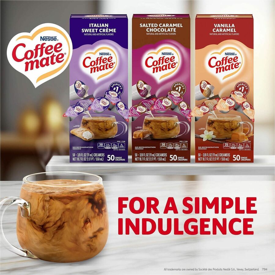 Coffee mate Liquid Creamer Singles - Italian Sweet Creme, Salted Caramel Chocolate, Vanilla Caramel, Rich Gelato Flavor 