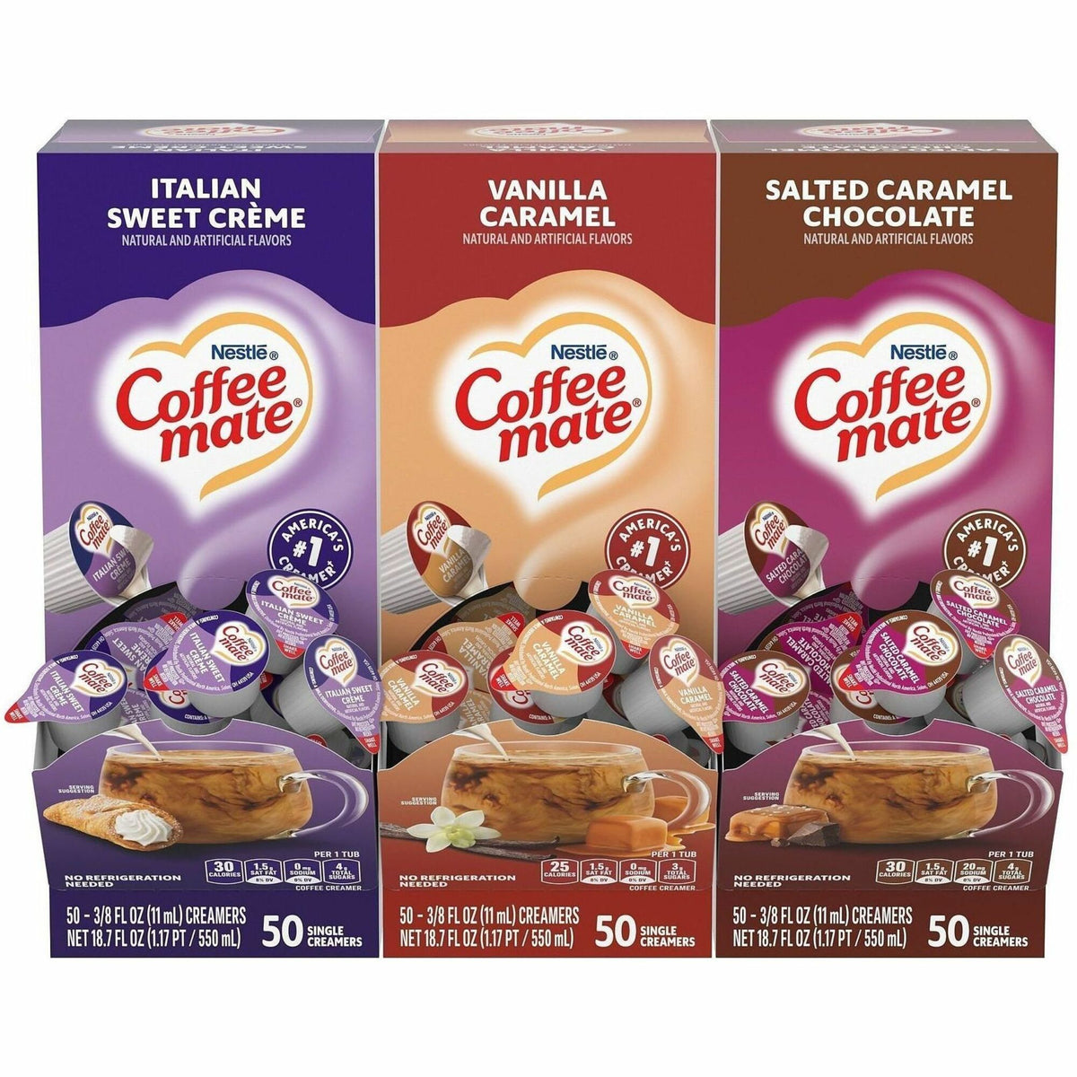 Coffee mate Liquid Creamer Singles - Italian Sweet Creme, Salted Caramel Chocolate, Vanilla Caramel, Rich Gelato Flavor 