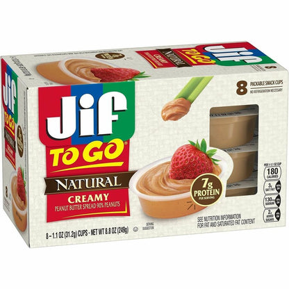 Jif To-Go Creamy Natural Peanut Butter Cups - Natural, Creamy - 1.10 oz - 8 / Pack