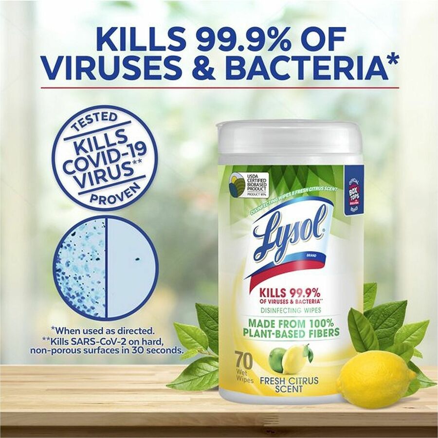 Lysol Plant-Based Fiber Disinfecting Wipes - Wipe - 16.40 oz (1.02 lb) - Fresh Citrus Scent - 6 / Carton