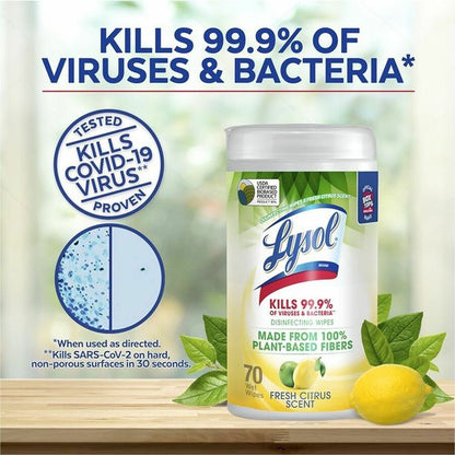 Lysol Plant-Based Fiber Disinfecting Wipes - Wipe - 16.40 oz (1.02 lb) - Fresh Citrus Scent - 6 / Carton
