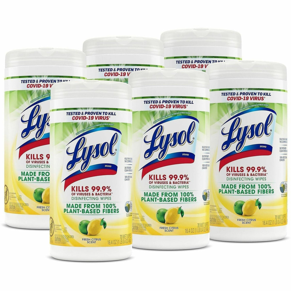 Lysol Plant-Based Fiber Disinfecting Wipes - Wipe - 16.40 oz (1.02 lb) - Fresh Citrus Scent - 6 / Carton