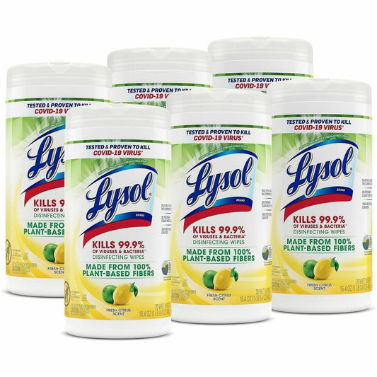 Lysol Plant-Based Fiber Disinfecting Wipes - Wipe - 16.40 oz (1.02 lb) - Fresh Citrus Scent - 6 / Carton
