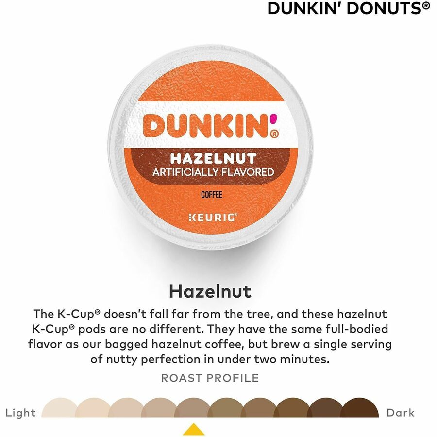 Dunkin' Donuts® K-Cup Hazelnut Coffee - Compatible with Keurig Brewer - Medium - K-Cup - Hazelnut - 22/Box - 4 / Carton