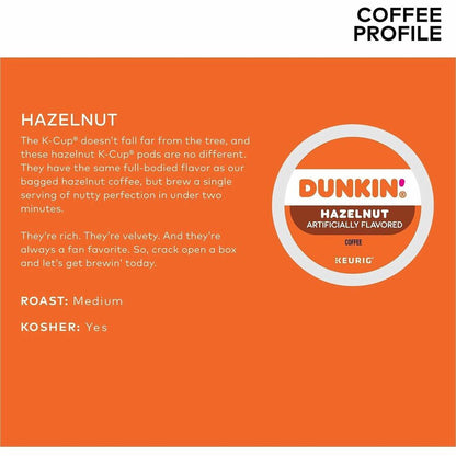 Dunkin' Donuts® K-Cup Hazelnut Coffee - Compatible with Keurig Brewer - Medium - K-Cup - Hazelnut - 22/Box - 4 / Carton
