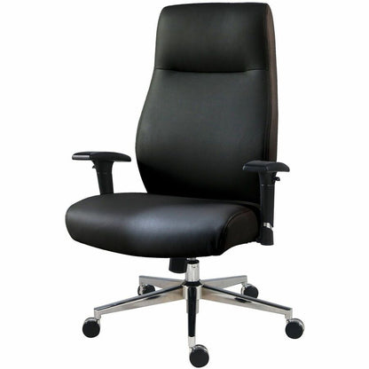 Lorell Fuerte Executive High-Back Chair with Adjustable Arms - High Back - Black - Poly, Polyurethane - Armrest - 1 Each