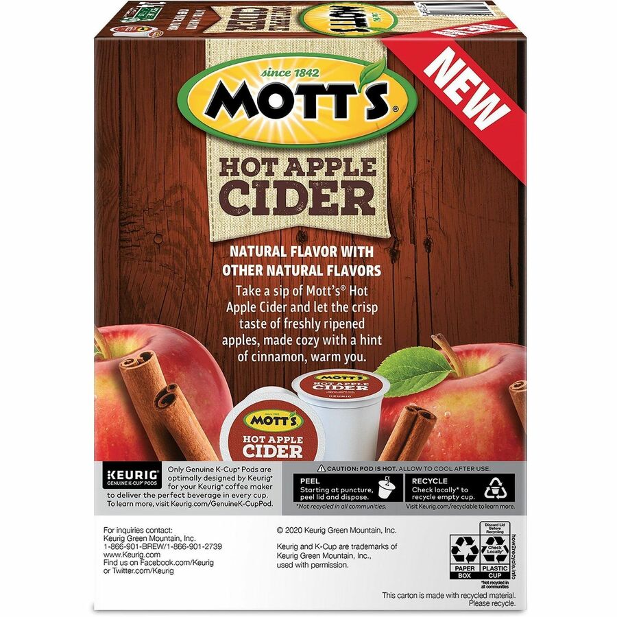 Mott's® K-Cup Hot Apple Cider - Concentrate - 8 fl oz (237 mL) - Apple Cider, Natural - 24/Box - 4 / Carton