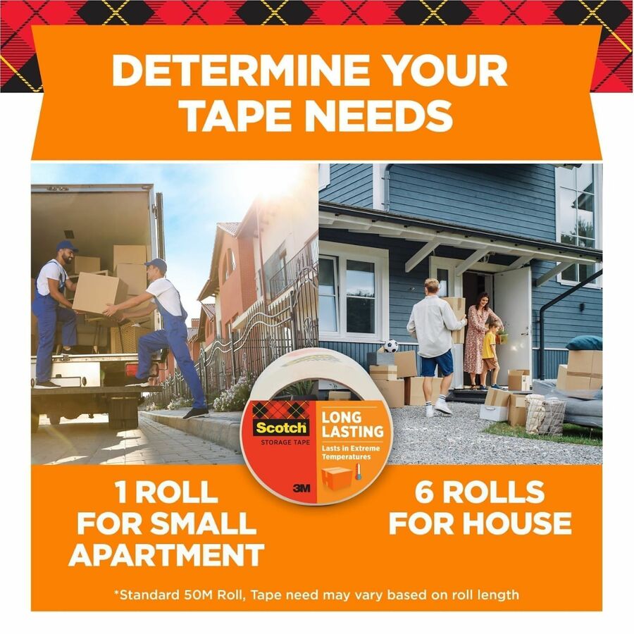 Scotch Long-Lasting Storage Packing Tape - 54.60 yd Length x 1.88" Width - Transparent - Weather Resistant, Temperature 
