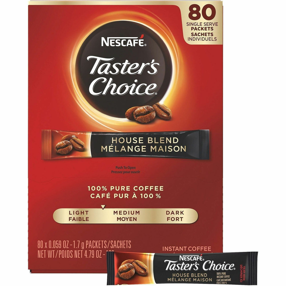 Taster's Choice Instant Original Coffee Packets - Mild - 80 Stick - Instant - House Blend, Original - 6 / Carton