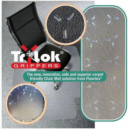 Floortex Cleartex TrYlok Chair Mat - Carpeted Floor, Chair, Indoor, Low Pile - 47" Length x 35" Width - Lipped - Clear -