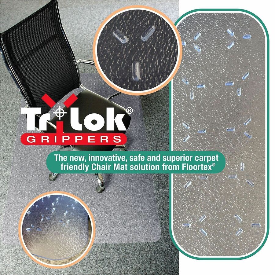 Floortex Cleartex TrYlok Chair Mat - Carpeted Floor, Chair, Indoor, Low Pile - 59" Length x 46" Width - Rectangular - Cl