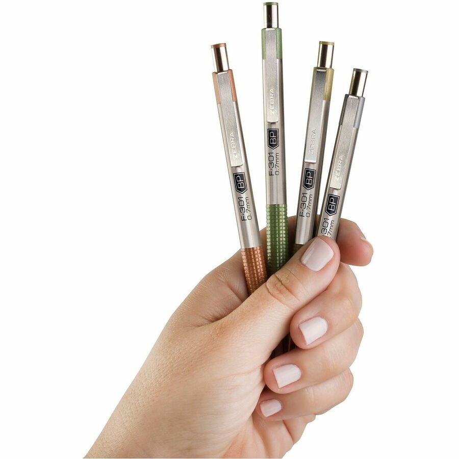 Zebra Pen F-301 EarthyTones Retractable Ballpoint Pens - 0.7 mm Fine Pen Point - Refillable - Retractable - Black Ink - 