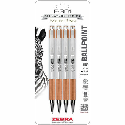 Zebra Pen F-301 EarthyTones Retractable Ballpoint Pens - 0.7 mm Fine Pen Point - Refillable - Retractable - Black Ink - 