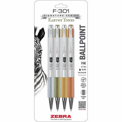 Zebra Pen F-301 EarthyTones Retractable Ballpoint Pens - 0.7 mm Fine Pen Point - Refillable - Retractable - Black Ink - 