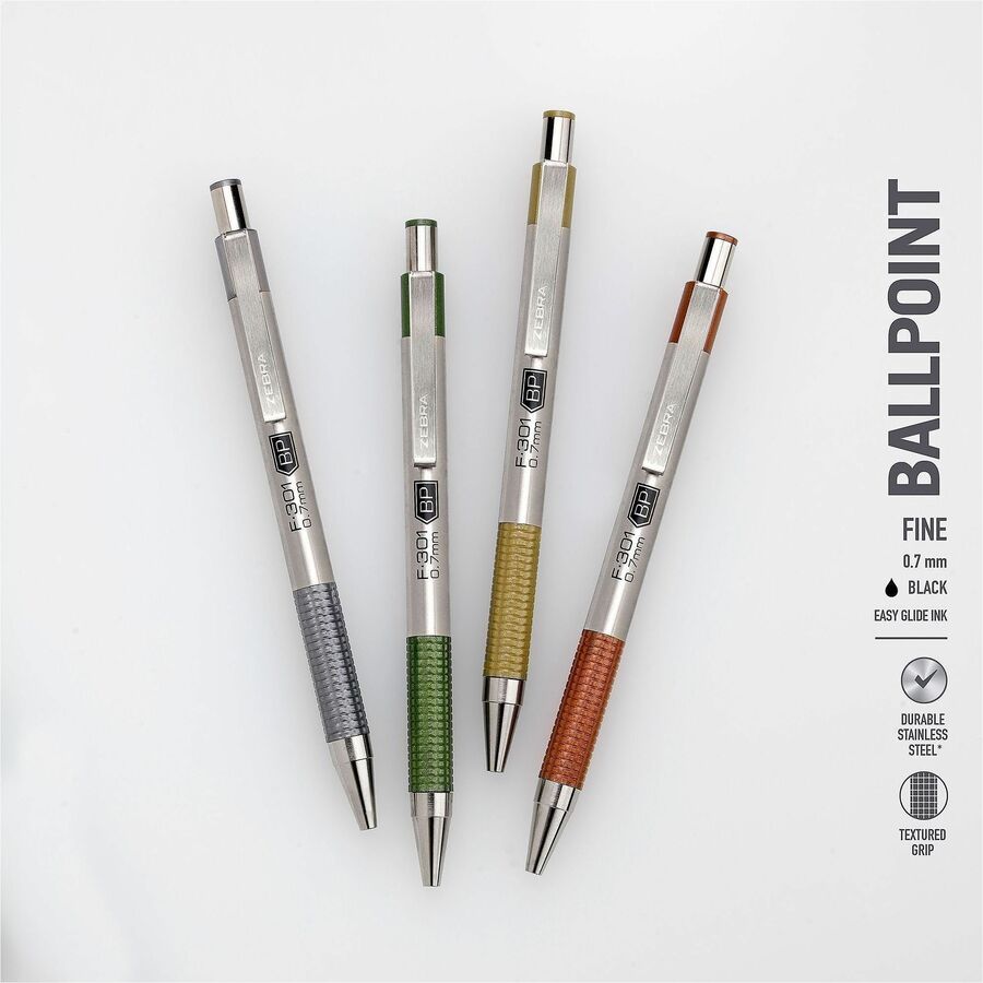 Zebra Pen F-301 EarthyTones Retractable Ballpoint Pens - 0.7 mm Fine Pen Point - Refillable - Retractable - Black Ink - 
