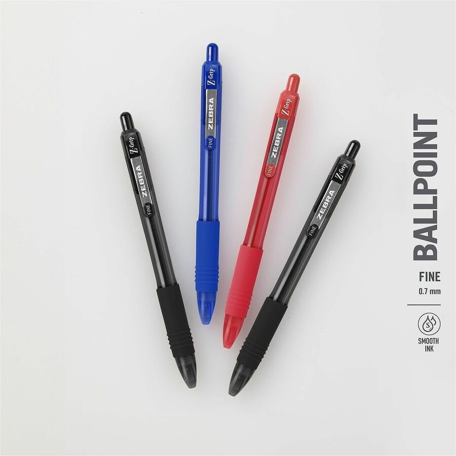 Zebra Pen Z-Grip Recycled Retractable Ballpoint Pens - 0.7 mm Fine Pen Point - Retractable - Black Ink - School, Home, J