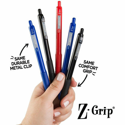 Zebra Pen Z-Grip Recycled Retractable Ballpoint Pens - 0.7 mm Fine Pen Point - Retractable - Black Ink - School, Home, J