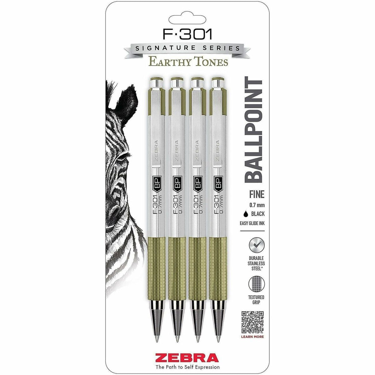 Zebra Pen F-301 EarthyTones Retractable Ballpoint Pens - 0.7 mm Fine Pen Point - Refillable - Retractable - Black Ink - 