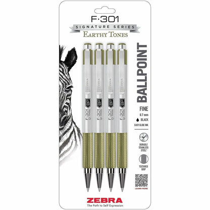 Zebra Pen F-301 EarthyTones Retractable Ballpoint Pens - 0.7 mm Fine Pen Point - Refillable - Retractable - Black Ink - 