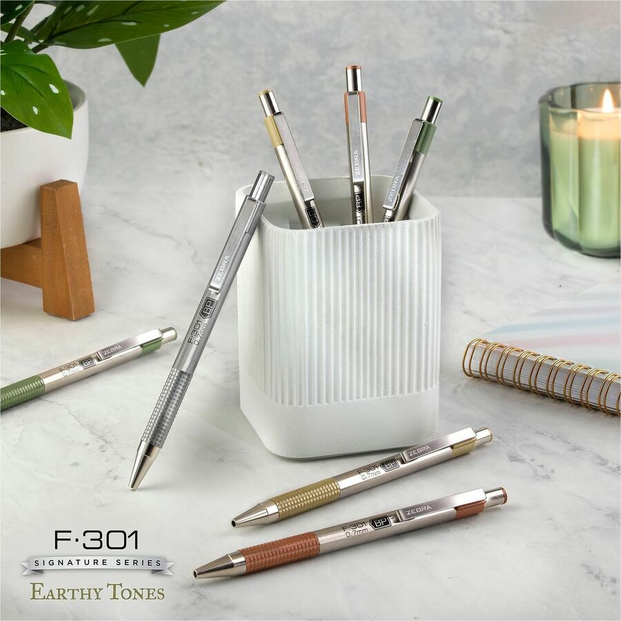 Zebra Pen F-301 EarthyTones Retractable Ballpoint Pens - 0.7 mm Fine Pen Point - Refillable - Retractable - Black Ink - 