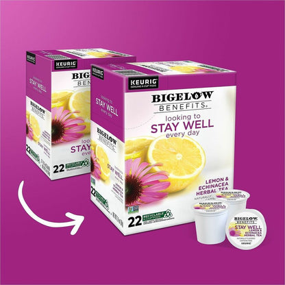 Bigelow® Lemon & Echinacea Herbal Tea K-Cup - 22 K-Cup - Caffeine-free - 4 / Carton